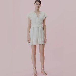 Rebecca Taylor Romantic White Ruffle Dress with Lurex Thread